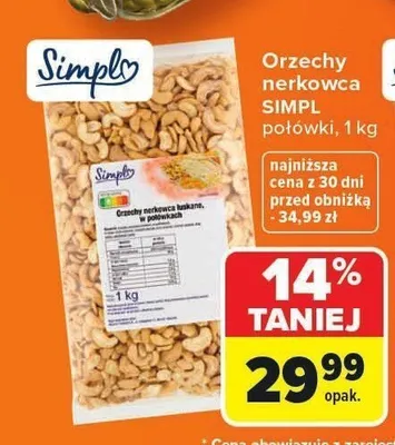 Orzechy nerkowca Simpl połówki promocja w Carrefour
