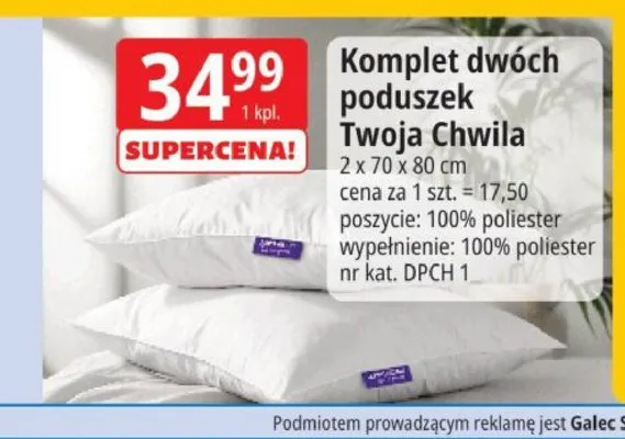 Komplet dwóch poduszek Twoja Chwila 2x70x80cm promocja w Leclerc