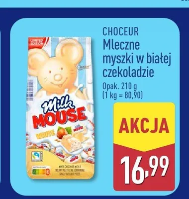Mleczne myszki w białej czekoladzie Choceur Milk Mouse White promocja w Aldi
