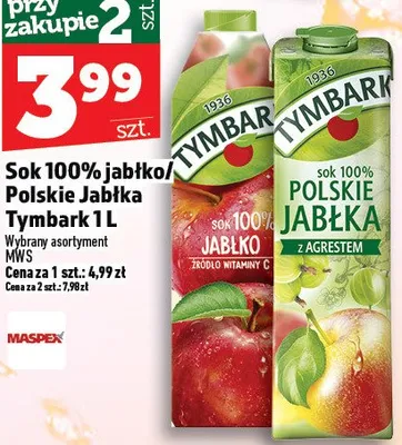 Sok 100% jabłko Polskie Jabłka Tymbark promocja w TOPAZ