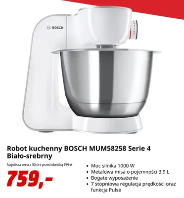 Robot kuchenny Bosch MUM58258 Serie 4 biało-srebrny promocja w Media Markt