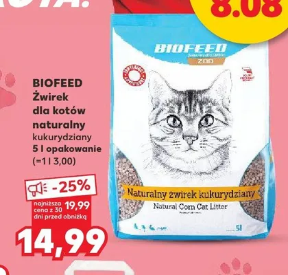 Żwirek dla kotów naturalny kukurydziany Biofeed promocja w Kaufland