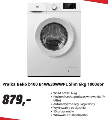 Pralka Beko b100 B1W630WWPL Slim 6 kg 1000obr promocja w Media Markt