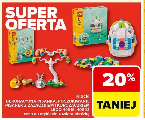 Klocki dekoracyjna pisanka, poszukiwanie pisanek z czekoladą i kurczaczkiem Lego 40816, 40808 promocja w Carrefour