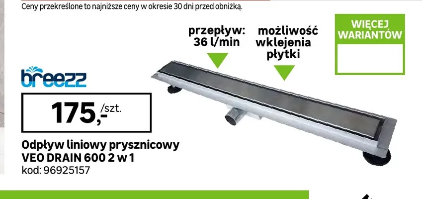 Odpływ liniowy prysznicowy Veo Drain Breezz promocja w Leroy Merlin