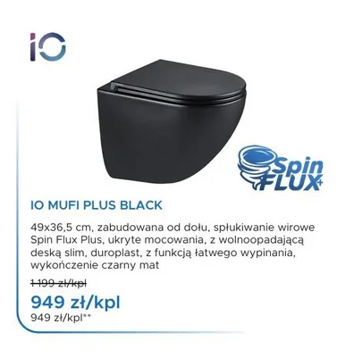 Miska WC wisząca IO Mufi Plus Black promocja w Blu Salony Łazienek