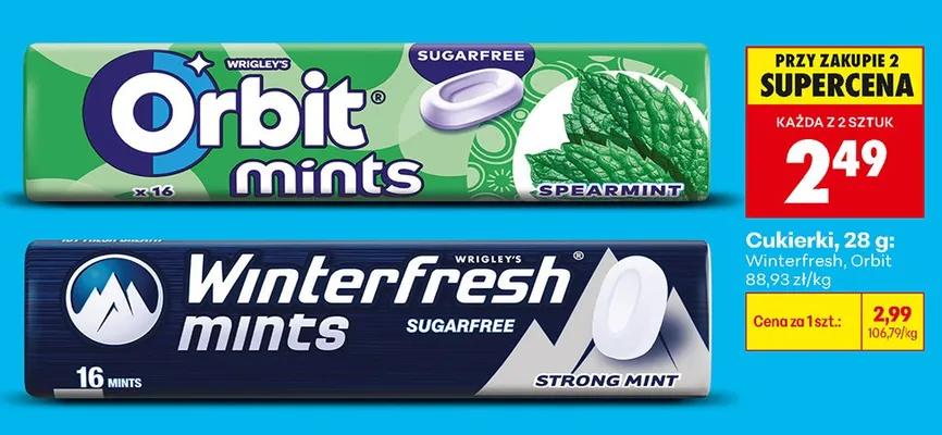 Cukierki Orbit mints Spearmint promocja w Biedronka