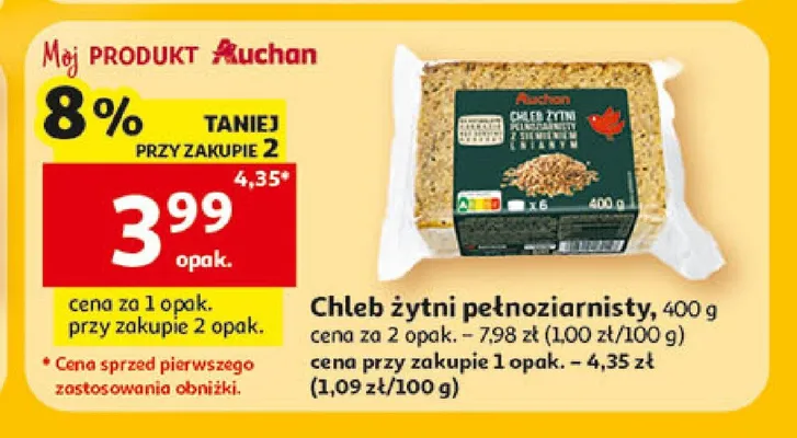 Chleb żytni pełnoziarnisty Auchan promocja w Auchan