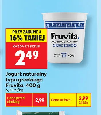 Jogurt naturalny typu greckiego Fruvita promocja w Biedronka