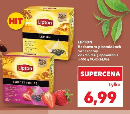 Herbata czarna Lipton Lemon w piramidkach promocja w Kaufland