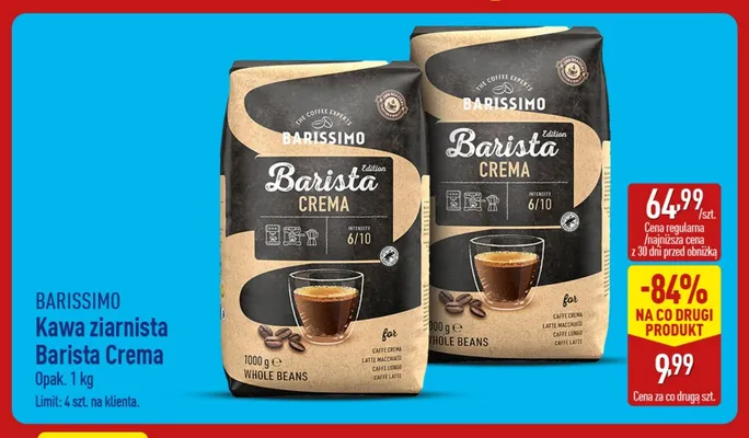 Kawa ziarnista Barista Crema Barissimo promocja w Aldi