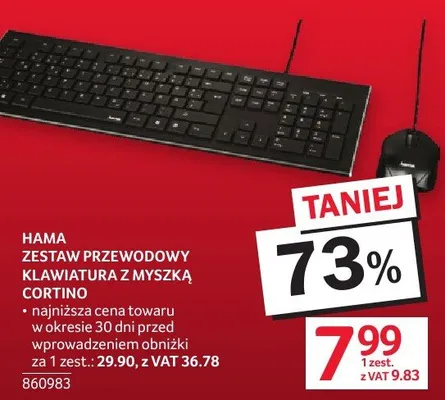 Zestaw przewodowy klawiatura z myszką HAMA CORTINO promocja w Selgros