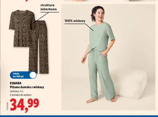Piżama damska z wiskozy Esmara w panterkę promocja w Lidl