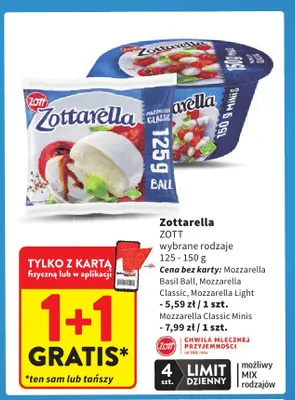 Ser mozzarella Classic Minis Zottarella promocja w Intermarche