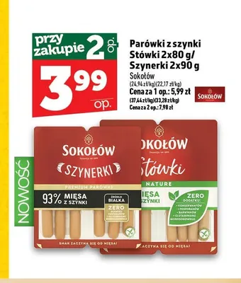 Parówki z szynki Stówki Sokołów promocja w TOPAZ