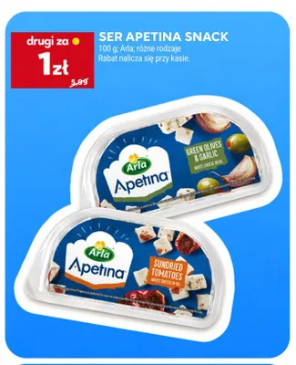 Ser Apetina Snack z zielonymi oliwkami i czosnkiem Arla promocja w Stokrotka