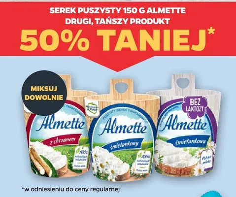 Serek puszysty 150g Almette drugi, tańszy produkt 50% taniej promocja w Netto
