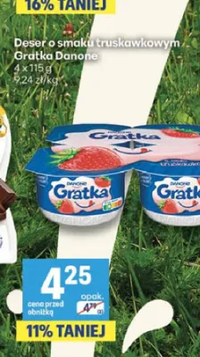 Deser o smaku truskawkowym Gratka Danone 4-pak promocja w Delikatesy Centrum