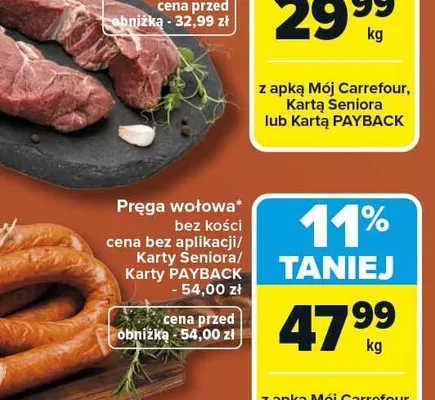 Pręga wołowa bez kości promocja w Carrefour