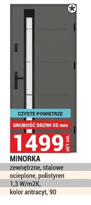 Drzwi MINORKA zewnętrzne, stalowe ocieplone, polstyren 1,3 W/m2K, kolor antracyt, 90 promocja w Merkury Market