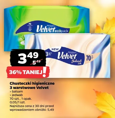 Chusteczki higieniczne 3-warstwowe Velvet jedwab promocja w Netto