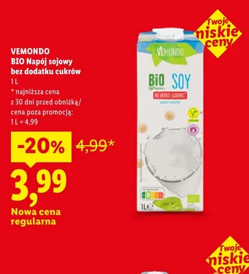BIO Napój sojowy bez dodatku cukrów Vemondo promocja w Lidl