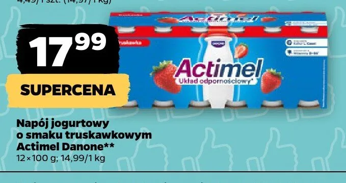 Napój jogurtowy o smaku truskawkowym Actimel  promocja w Netto