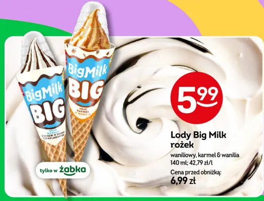 Lody Big Milk rożek karmel & wanilia promocja w Żabka