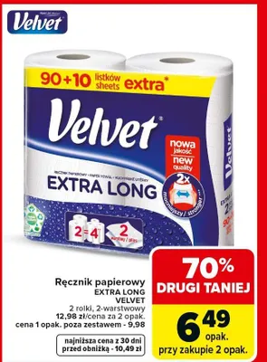 Ręcznik papierowy Extra Long 2 rolki, 2-warstwowy promocja w Carrefour