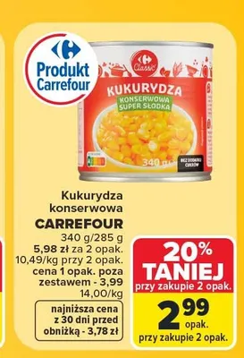 Kukurydza konserwowa Carrefour Classic promocja w Carrefour