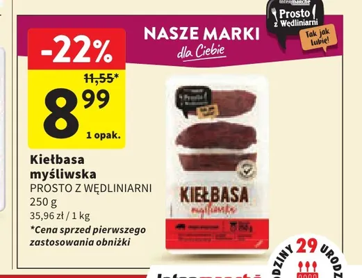 Kiełbasa myśliwska Prosto z Wędliniarni promocja w Intermarche