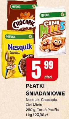 Płatki śniadaniowe nesquik, chocapic, cini minis promocja w Chorten