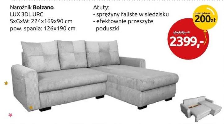 Narożnik Bolzano LUX 3DL.URC promocja w Black Red White