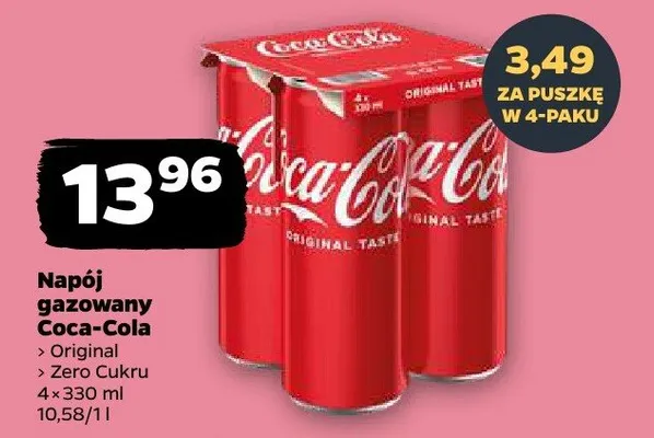Napój gazowany Coca-Cola Zero Cukru promocja w Netto