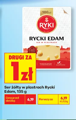 Ser żółty w plastrach Rycki Edam promocja w Biedronka