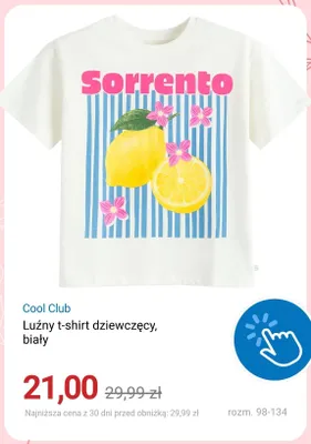 T-shirt dziewczęcy Cool Club luźny biały promocja w Smyk