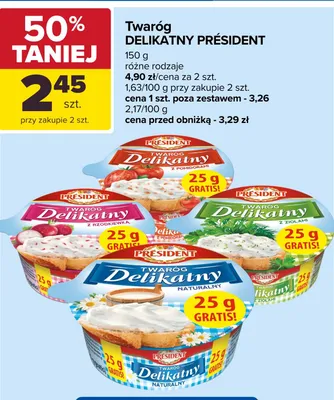 Twaróg Delikatny Président z ziołami 25g gratis promocja w Carrefour