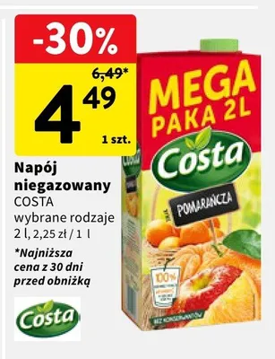 Napój niegazowany Costa wybrane rodzaje promocja w Intermarche