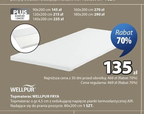 Topmaterac WELLPUR FRYA 140x200 cm promocja w Jysk