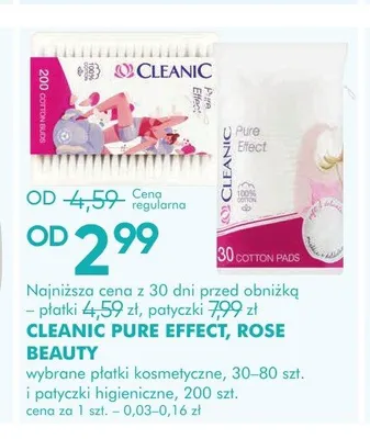 Płatki kosmetyczne i patyczki higieniczne CLEANIC PURE EFFECT, ROSE BEAUTY promocja w Super-Pharm