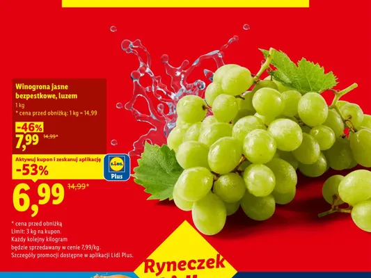 Winogrona jasne bezpestkowe luzem promocja w Lidl
