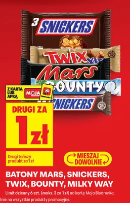Baton Mars, Snickers, Twix, Bounty, Milky Way promocja w Biedronka