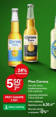 Piwo Corona Cero 0%, Extra butelka bezzwrotna promocja w Żabka
