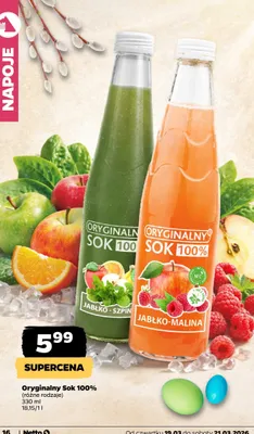 Oryginalny sok 100% jabłko-szpinak promocja w Netto