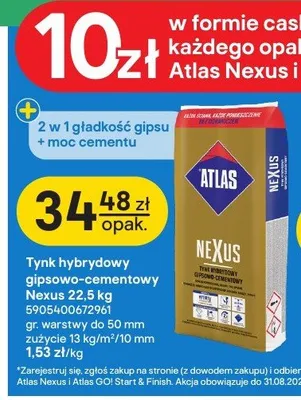 Tynk hybrydowy gipsowo-cementowy Atlas Nexus 22,5 kg promocja w Castorama