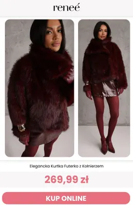 Elegancka kurtka futerko z kołnierzem Reneé promocja w Renee
