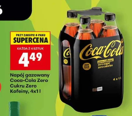 Napój gazowany Coca-Cola Zero Cukru Zero Kofeiny 4-pak 1l promocja w Biedronka