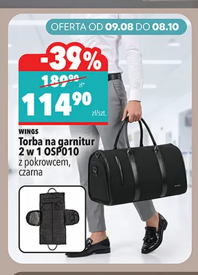 Torba na garnitur 2 w 1 OSP010 z pokrowcem czarna Wings promocja w Biedronka