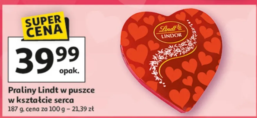 Praliny Praliny Lindt w puszce w kształcie serca promocja w Auchan