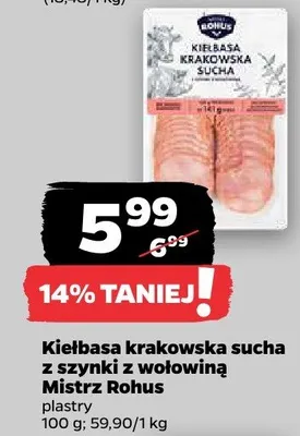 Kiełbasa krakowska sucha z szynki z wołowiną promocja w Netto